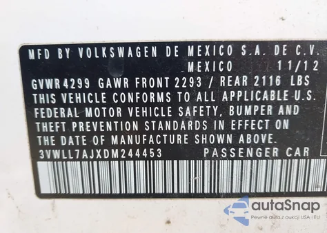 2013 Volkswagen Jetta 2.0L Tdi from USA, damaged, VIN 3VWLL7AJXDM244453